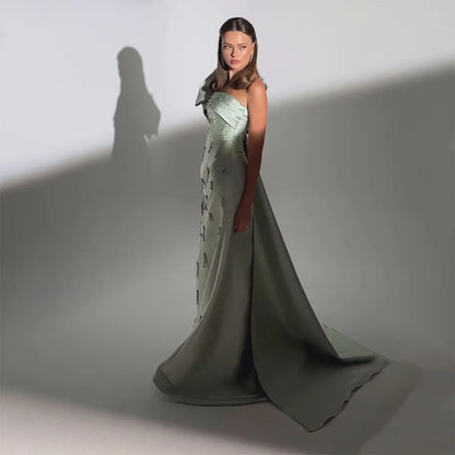 Serene Hill Arabic Sage Green One Shoulder with Cape Luxury Crystal Dubai Evening Dress Gowns for Women&