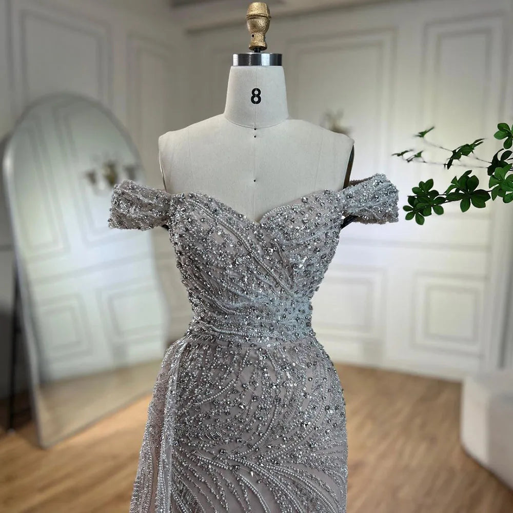 Luxury White Nude Mermaid Split Evening Dress LA72262 - SERENE HILL