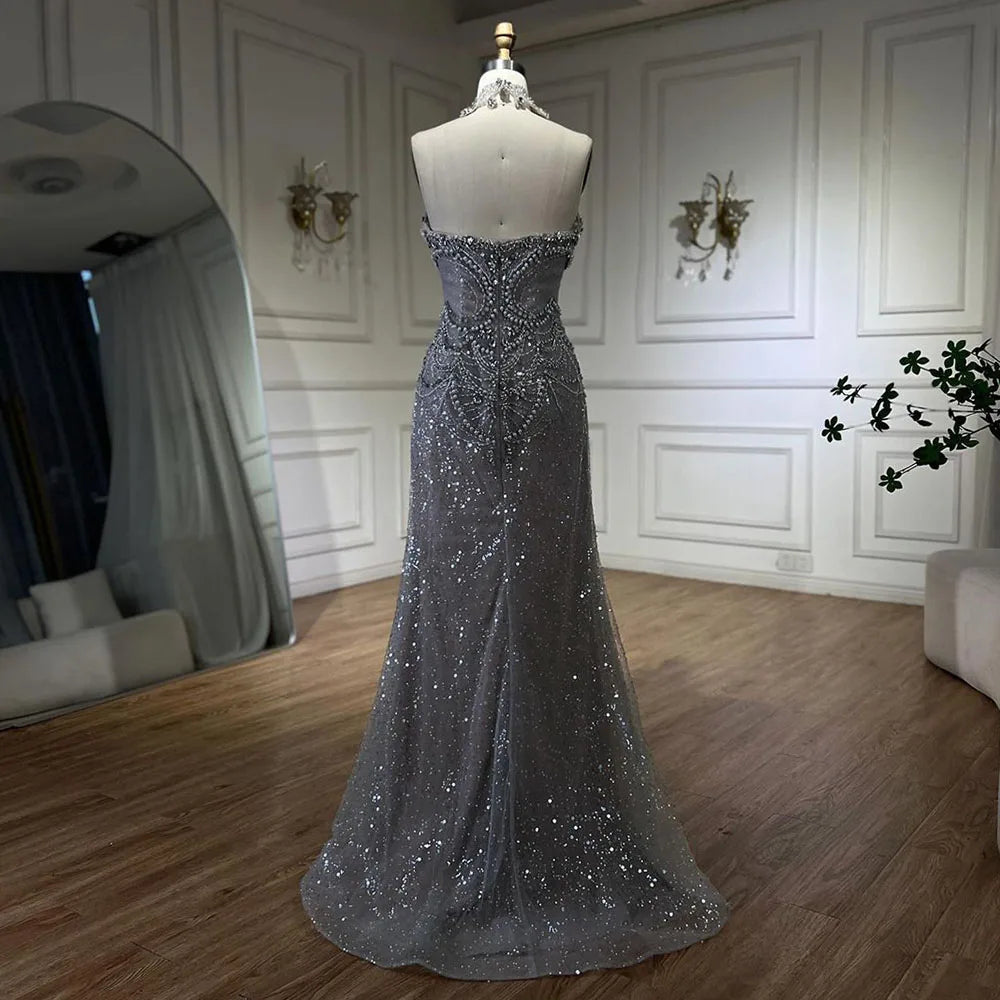 Serene Hill Arabic Sliver Mermaid Luxury Beaded Pearls Crystal Evening Dresses Gowns for Women Party 2025 LA72432 - SERENE HILL