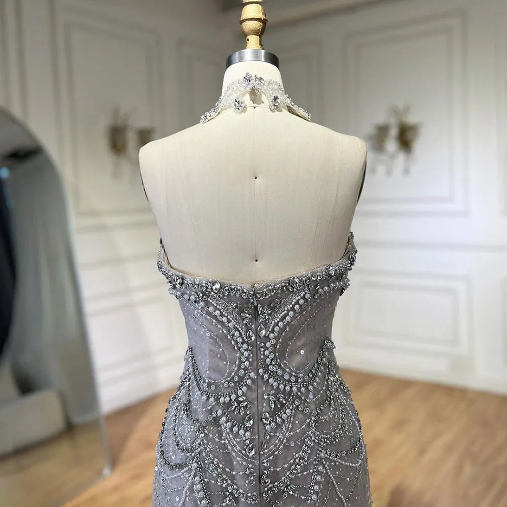 Serene Hill Arabic Sliver Mermaid Luxury Beaded Pearls Crystal Evening Dresses Gowns for Women Party 2025 LA72432 - SERENE HILL