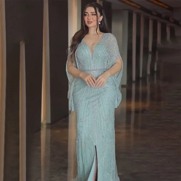 Luxury Arabic Tiffny Mermaid Beaded Evening Dresses Gowns  LA72288A