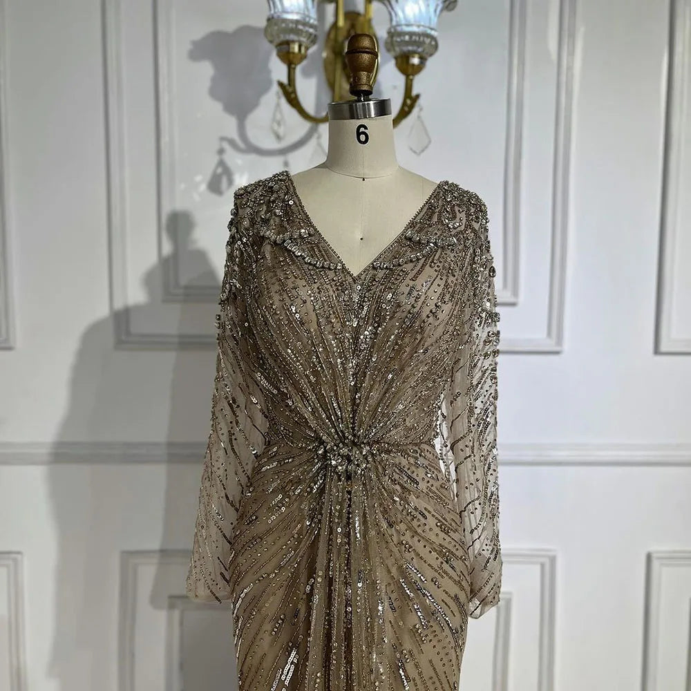 Luxury Designer Arabic Turquoise Mermaid Split Evening Dresses Gowns With LA72007 Gold / 4