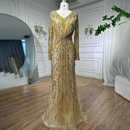 Luxury Designer Arabic Turquoise Mermaid Split Evening Dresses Gowns With LA72007 - SERENE HILL