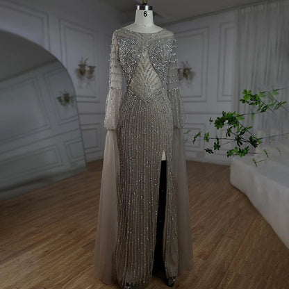Luxury Dubai Mermaid Turquoise Evening Dress with Cape Sleeves LA72246 - SERENE HILL