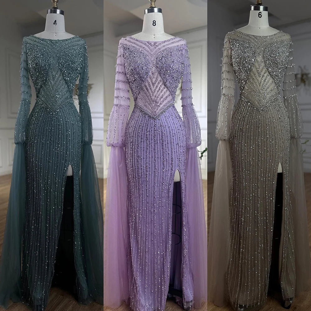 Luxury Dubai Mermaid Turquoise Evening Dress with Cape Sleeves LA72246 - SERENE HILL