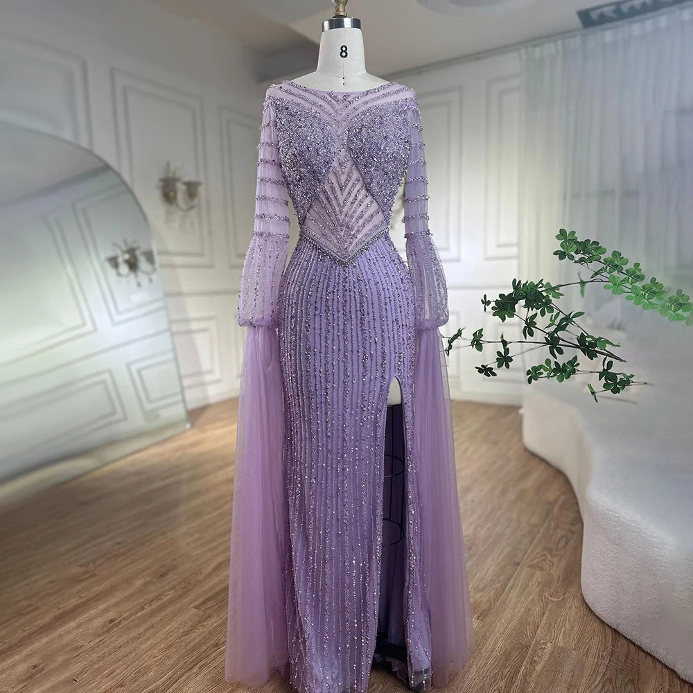 Luxury Dubai Mermaid Turquoise Evening Dress with Cape Sleeves LA72246 - SERENE HILL
