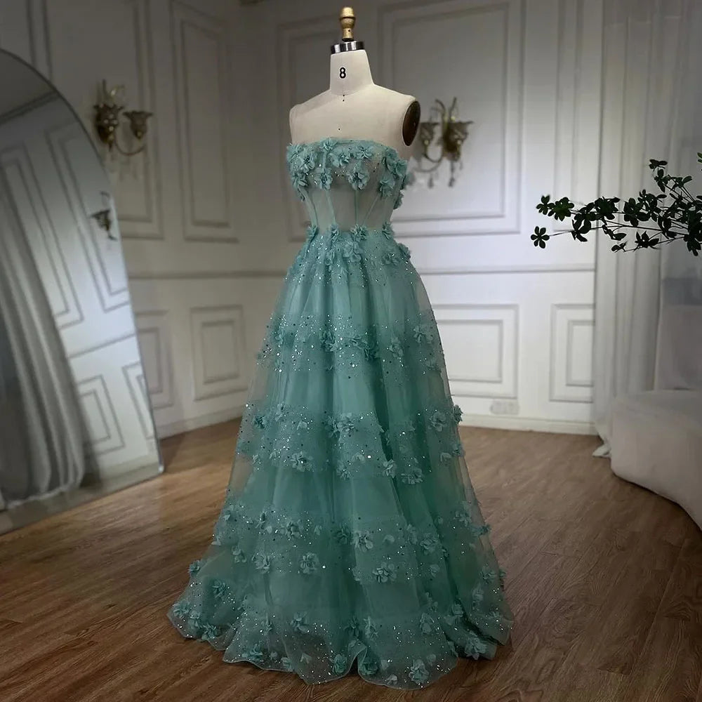 Serene Hill Arabic Turquoise Appliques Elegant A Line Long Evening Dresses Gowns for Women Wedding Party 2025 LA72445 - SERENE HILL