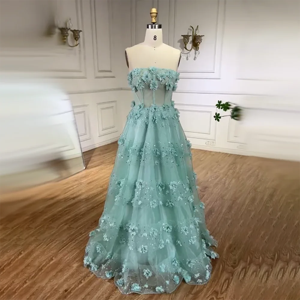 Serene Hill Arabic Turquoise Appliques Elegant A Line Long Evening Dresses Gowns for Women Wedding Party 2025 LA72445 - SERENE HILL