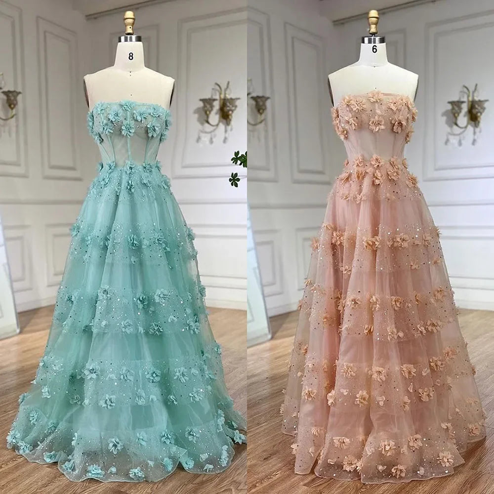 Serene Hill Arabic Turquoise Appliques Elegant A Line Long Evening Dresses Gowns for Women Wedding Party 2025 LA72445 - SERENE HILL