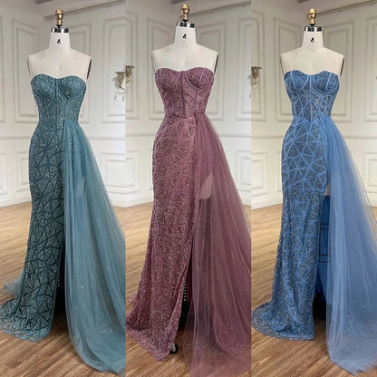 Serene Hill Arabic Turquoise High-Split Mermaid Beaded Luxury Evening Gown for Women Wedding Party 2025 LA72610 - SERENE HILL
