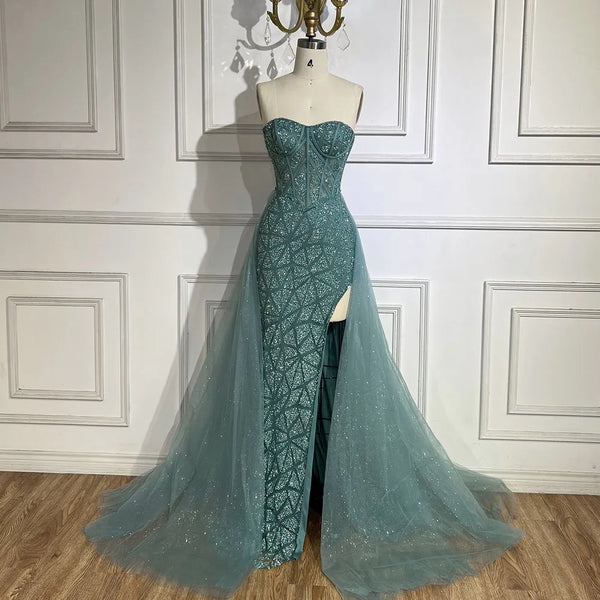 Serene Hill Arabic Turquoise High-Split Mermaid Beaded Luxury Evening –  SERENE HILL