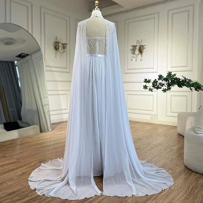Serene Hill Arabic White Beaded Lace Mermaid Gown with Detachable Long Cape | Evening Dress for Women Wedding Party 2025 LA72415 - SERENE HILL