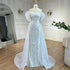 Luxury Dubai Arabic White Beaded Mermaid Elegant With Overskirt Luxury Dubai Evening Dresses Gowns for Women&