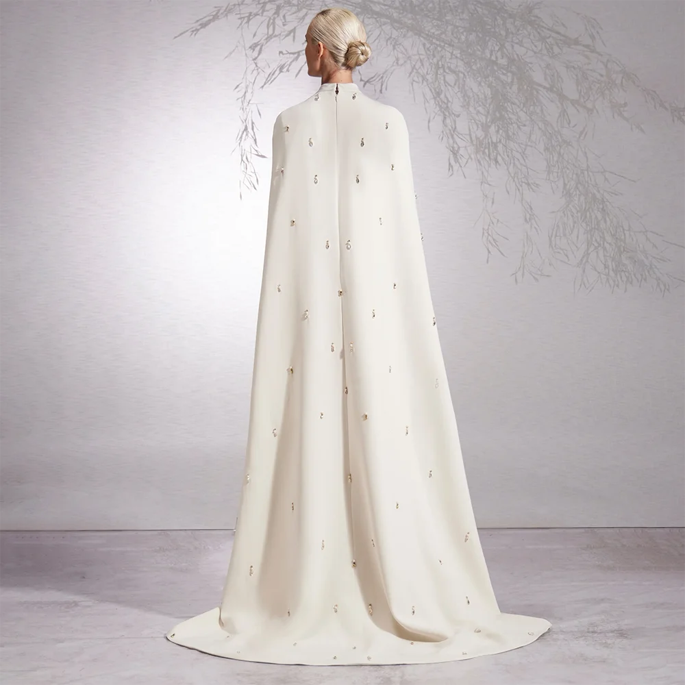 Serene Hill Arabic White Hijabs Mermaid Elegant Long Cloak Beaded Satin Dubai Evening Dresses Gowns For Women Party LA72487 - SERENE HILL