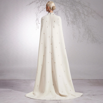 Serene Hill Arabic White Hijabs Mermaid Elegant Long Cloak Beaded Satin Dubai Evening Dresses Gowns For Women Party LA72487 - SERENE HILL