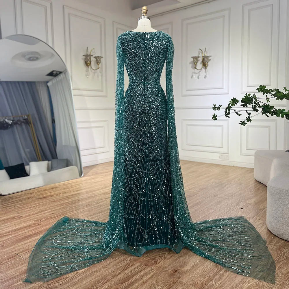Luxury White Feather Evening Dress with Cape Sleeves LA72160 - SERENE HILL