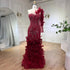 Serene Hill Arabic Wine Red Mermaid Luxury Evening Dresses Gowns Feathers Beading Elegant For Woman wedding Party 2025 LA71076 - SERENE HILL