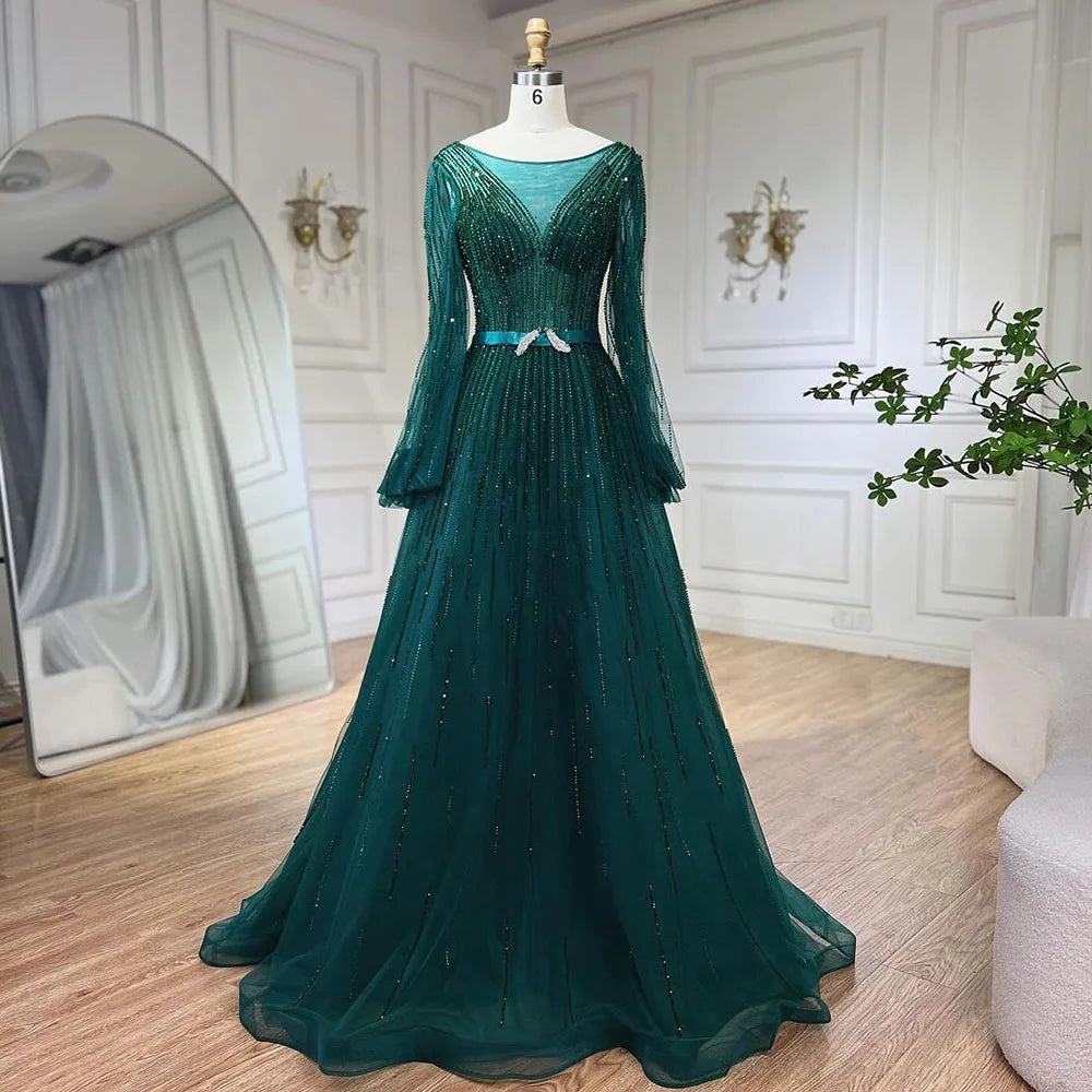 Serene Hill Arabic Yellow A Line Elegant Beaded Luxury Dubai Evening Dresses Gowns For Women Wedding Party 2025 LA72300 - SERENE HILL