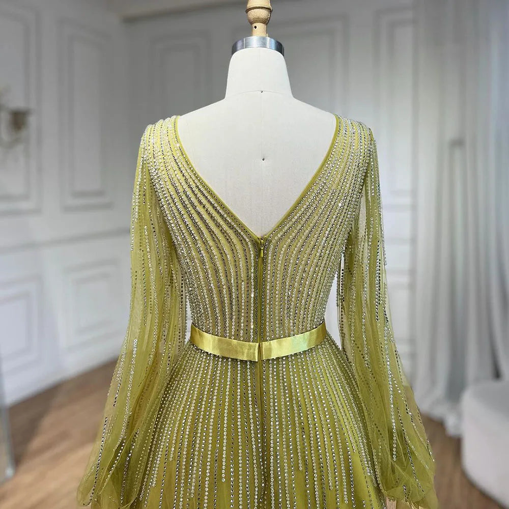 Serene Hill Arabic Yellow A Line Elegant Beaded Luxury Dubai Evening Dresses Gowns For Women Wedding Party 2025 LA72300 - SERENE HILL