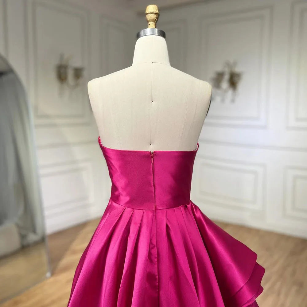 Serene Hill Arabic fuchsia A Line Elegant Satin Evening Dresses Gowns For Women Wedding Party 2025 LA72313 - SERENE HILL