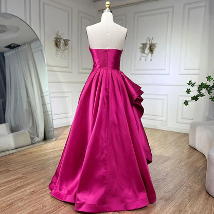 Serene Hill Arabic fuchsia A Line Elegant Satin Evening Dresses Gowns For Women Wedding Party 2025 LA72313 - SERENE HILL