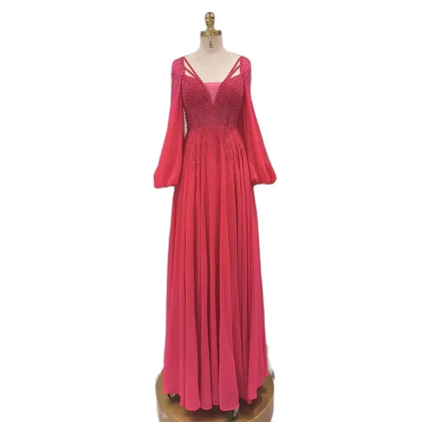 Serene Hill Arabic fuchsia A-Line Sparkle Beaded Luxury Long Evening Dresses Gowns A Line Beaded for Women Party 2025 LA72380
