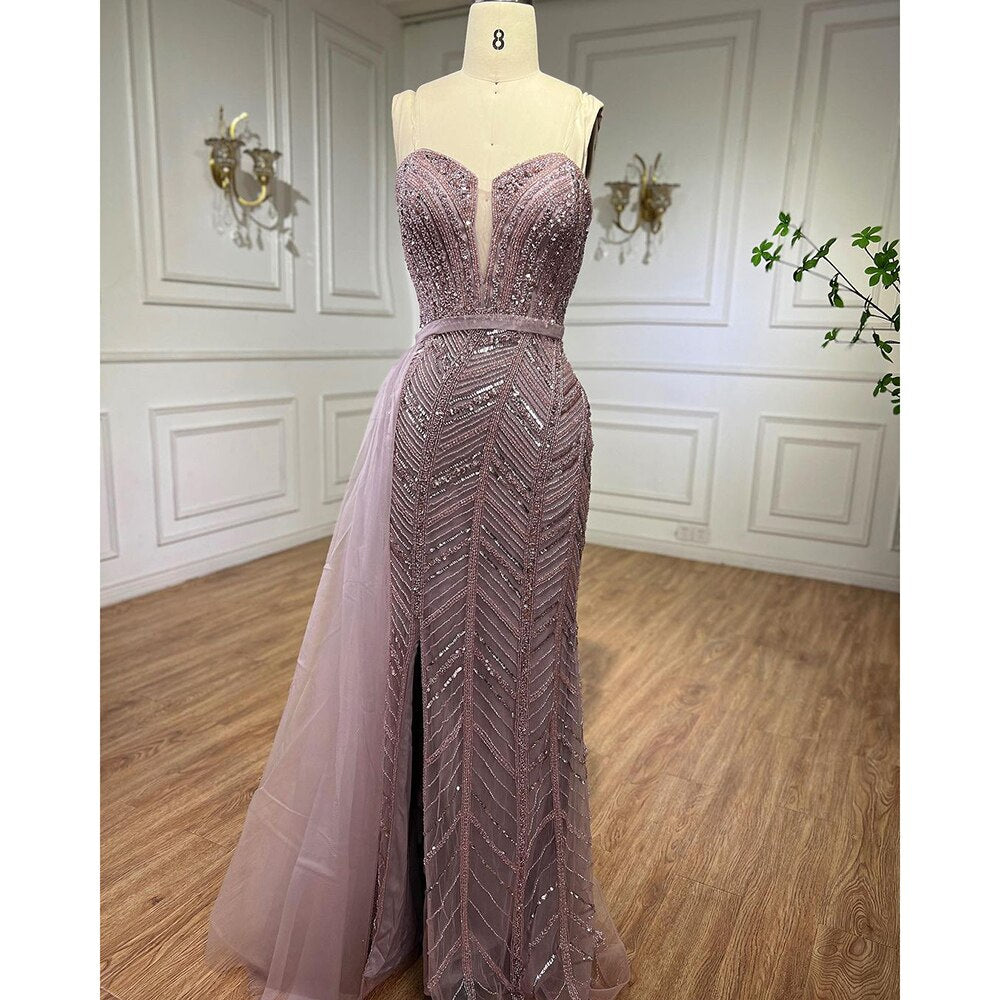 Serene Hill Arabic turquoise Mermaid Sexy High Split Beaded Long Evening Dresses Gowns For Women Wedding Party 2025 LA71966 - SERENE HILL