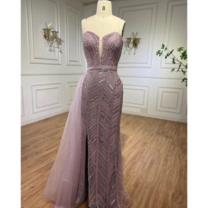 Serene Hill Arabic turquoise Mermaid Sexy High Split Beaded Long Evening Dresses Gowns For Women Wedding Party 2025 LA71966 - SERENE HILL