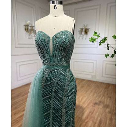 Serene Hill Arabic turquoise Mermaid Sexy High Split Beaded Long Evening Dresses Gowns For Women Wedding Party 2025 LA71966 - SERENE HILL