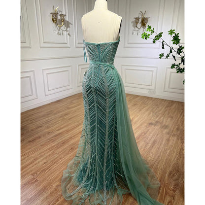 Serene Hill Arabic turquoise Mermaid Sexy High Split Beaded Long Evening Dresses Gowns For Women Wedding Party 2025 LA71966 - SERENE HILL