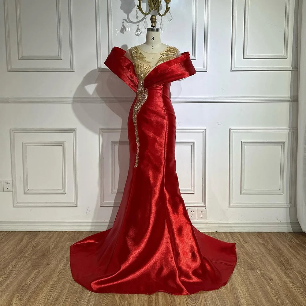 luxury designer dresses Luxury Designer Lilac Satin Mermaid Evening Dress LA72902 wine red / 4