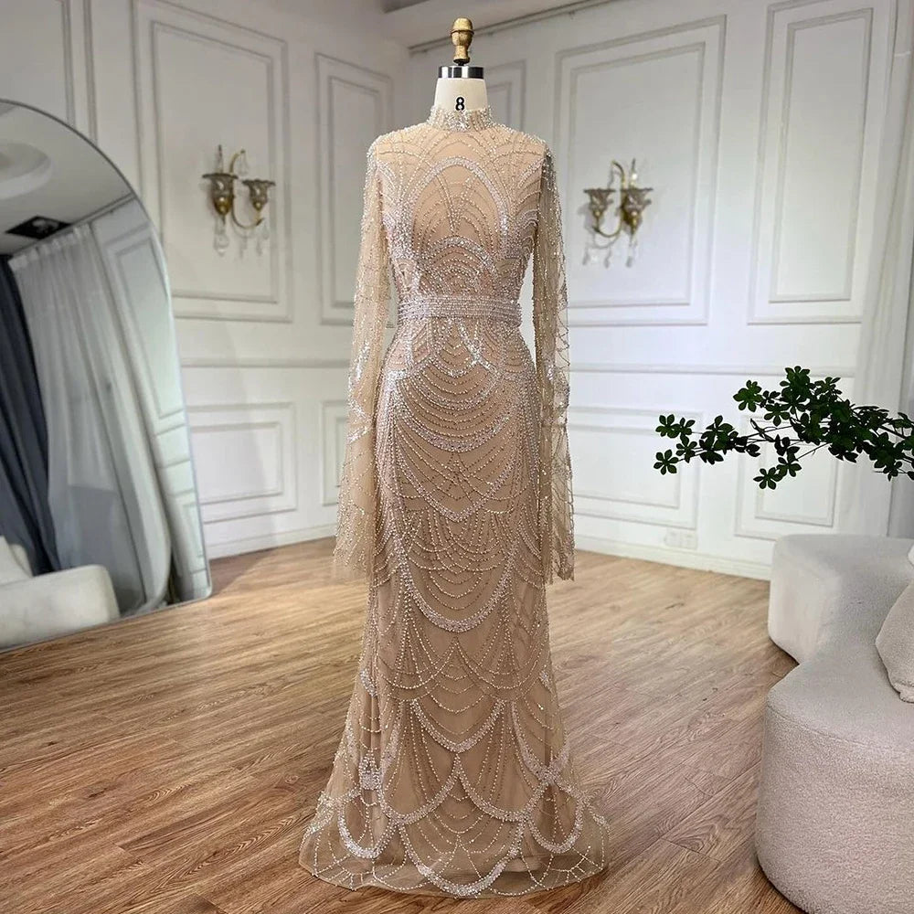 Serene Hill Black Muslim Luxury Beaded Elegant Mermaid Dubai Evening Dresses Gowns for Woman Wedding Party 2025 LA72512 - SERENE HILL