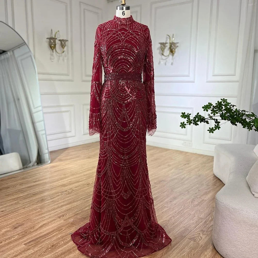 Serene Hill Black Muslim Luxury Beaded Elegant Mermaid Dubai Evening Dresses Gowns for Woman Wedding Party 2025 LA72512 - SERENE HILL