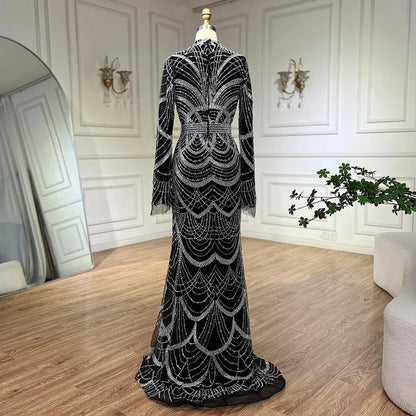 Serene Hill Black Muslim Luxury Beaded Elegant Mermaid Dubai Evening Dresses Gowns for Woman Wedding Party 2025 LA72512 - SERENE HILL