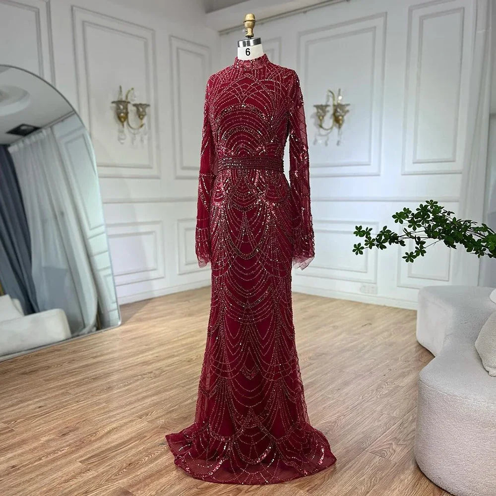 Serene Hill Black Muslim Luxury Beaded Elegant Mermaid Dubai Evening Dresses Gowns for Woman Wedding Party 2025 LA72512 - SERENE HILL