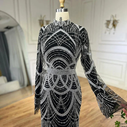 Serene Hill Black Muslim Luxury Beaded Elegant Mermaid Dubai Evening Dresses Gowns for Woman Wedding Party 2025 LA72512 - SERENE HILL