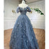 Serene Hill Blue A Line Sexy Off Shoulder Beaded Feathers Luxury Evening Dresses Gowns For Women Wedding Party 2025 LA72120 - SERENE HILL