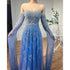 Serene Hill Blue A-Line Sexy Off Shoulder Cape Sleeves Beaded Luxury Evening Dresses Gowns For Women Arabic Party 2025 LA71836 - SERENE HILL
