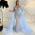 Blue Arabic Luxury Beaded Mermaid Evening Dress Gown with Cape Sleeves LA71715 - SERENE HILL