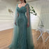 Blue Arabic Luxury Beaded Mermaid Evening Dress Gown with Cape Sleeves LA71715 - SERENE HILL