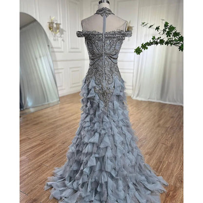 Serene Hill Blue Arabic Mermaid Luxury Evening Dresses Gowns Pearls Beaded Elegant For Woman Wedding Party 2025 LA72164 - SERENE HILL