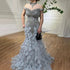 Serene Hill Blue Arabic Mermaid Luxury Evening Dresses Gowns Pearls Beaded Elegant For Woman Wedding Party 2025 LA72164 - SERENE HILL
