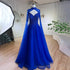 Serene Hill Arabic Blue Cape Sleeves A Line Beaded Luxury Dubai Evening Dresses Wedding Party Gowns For Women 2025 LA72191 - SERENE HILL