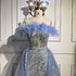 Blue Diamond Feather Mermaid Evening Dress With Overskirt LA72061 - SERENE HILL