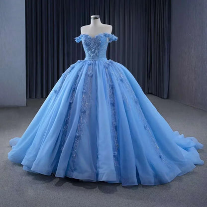 Cinderella Wedding Dress Blue Elegant Luxury Ball Gown Bride Gowns 2025 HM231124 Blue / 16 / 50cm