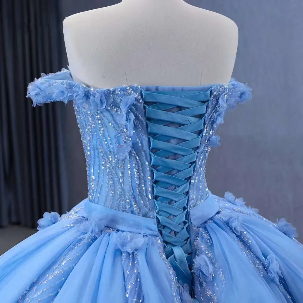 Cinderella Wedding Dress Blue Elegant Luxury Ball Gown Bride Gowns 2025 HM231124 - SERENE HILL