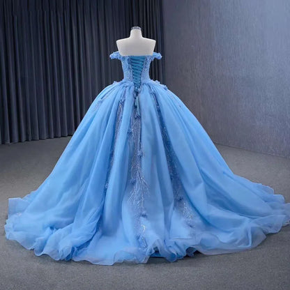 Cinderella Wedding Dress Blue Elegant Luxury Ball Gown Bride Gowns 2025 HM231124 - SERENE HILL