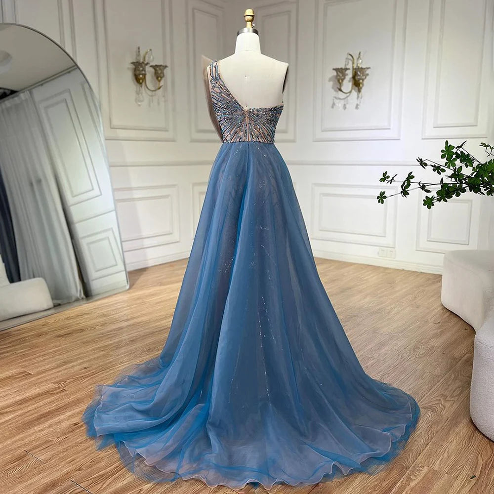 Serene Hill Blue High Split With Overskirt Mermaid Luxury Beaded Dubai Evening Dresses for Women Wedding Party 2025 LA71921A - SERENE HILL