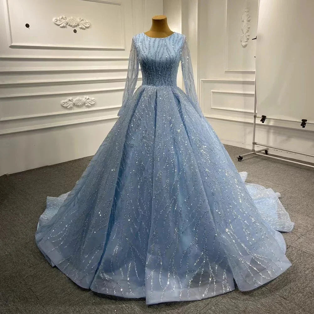 Serene Hill Blue Luxury High end Wedding Dresses 2025 Beaded Sleeveless Lace Up Bridal Dress HM67331 Custom Made - SERENE HILL