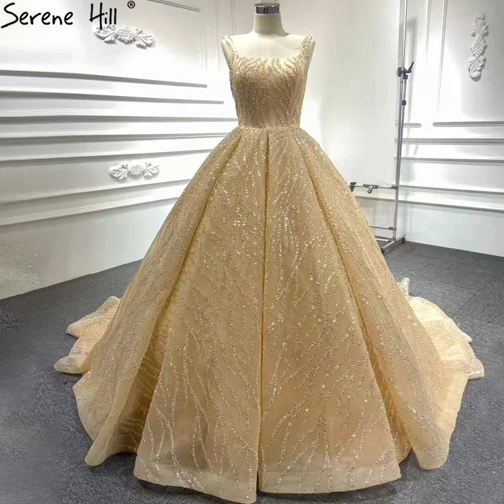 Serene Hill Blue Luxury High end Wedding Dresses 2025 Beaded Sleeveless Lace Up Bridal Dress HM67331 Custom Made - SERENE HILL